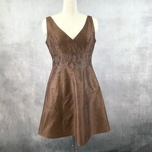 Cicada Womens Silk Dress Medium Brown Eveningwear Minimalist Old Money Party Y2K